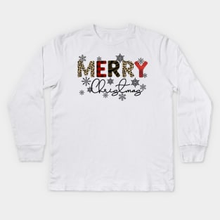 Merry Christmas Leopard print Kids Long Sleeve T-Shirt